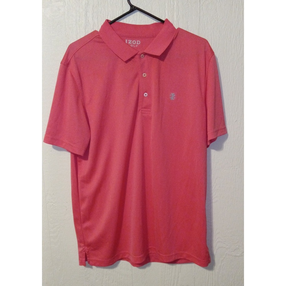 IZOD Golf Polo Shirt Mens L Pink Short Sleeve Performance Textured Sport
